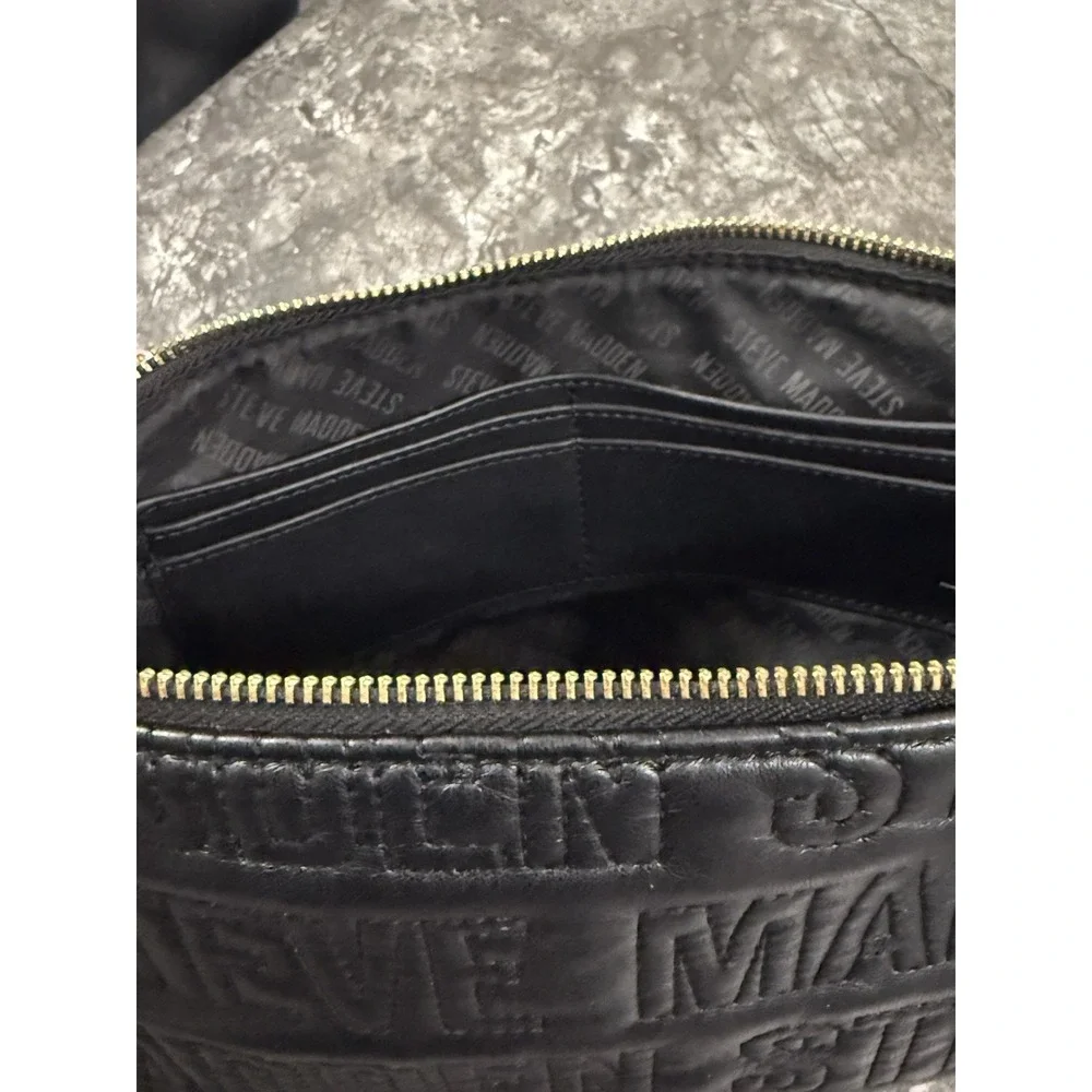 Steve Madden Black Embossed Logo Large Wristlet Clutch Bag